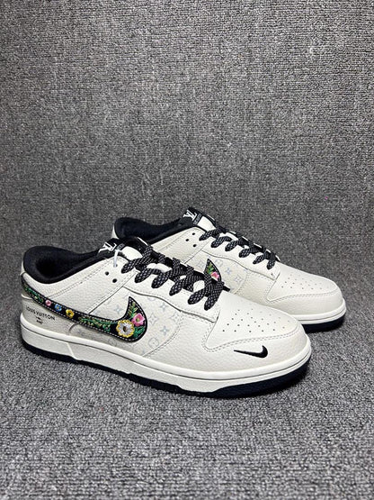 Nk SB Dunk Low Collaboration - Off White with black L'V Print