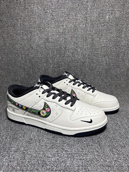 Nk SB Dunk Low Collaboration - Off White with black L'V Print