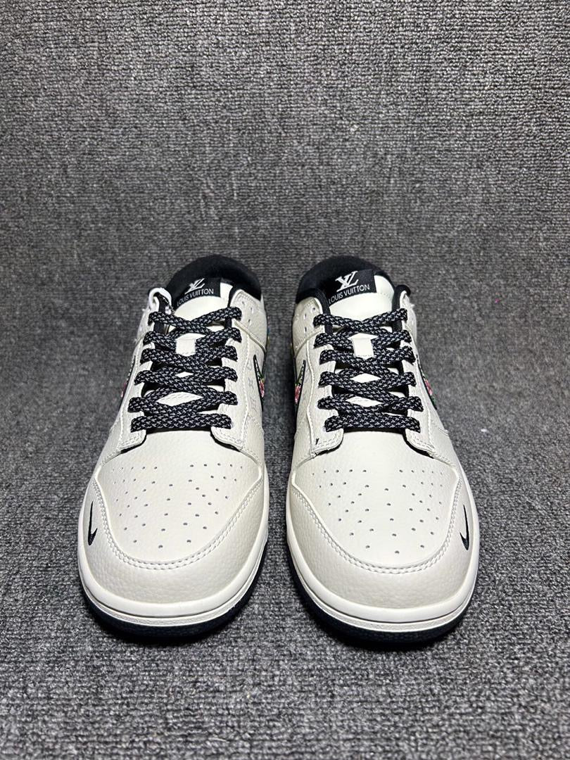 Nk SB Dunk Low Collaboration - Off White with black L'V Print
