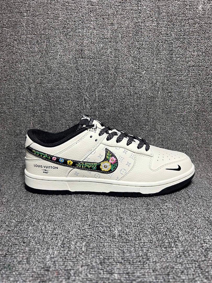 Nk SB Dunk Low Collaboration - Off White with black L'V Print